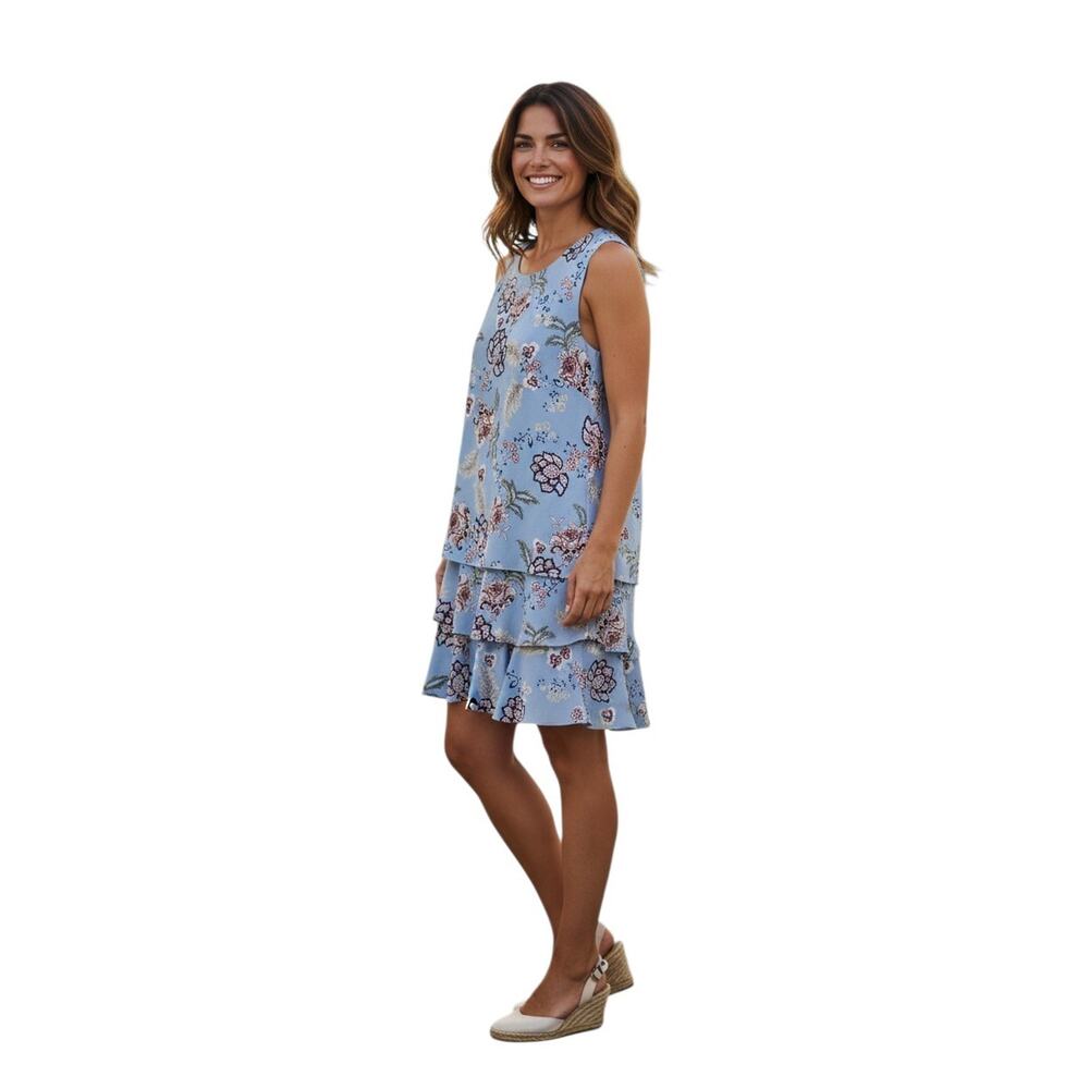 LAUREN RALPH LAUREN Women's 12 Dress Drop Waist Floral Blue Red Tiered Ruffle